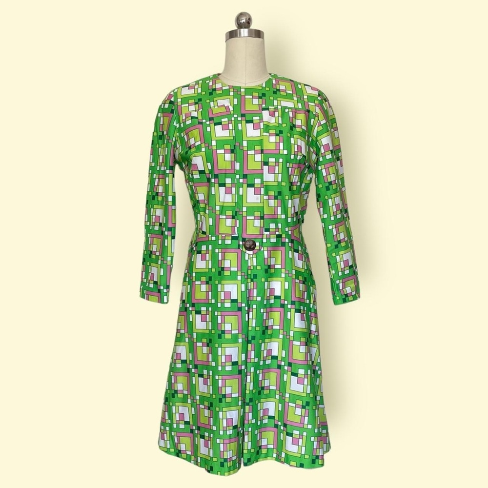 Vintage 70s Green Color Block Dress